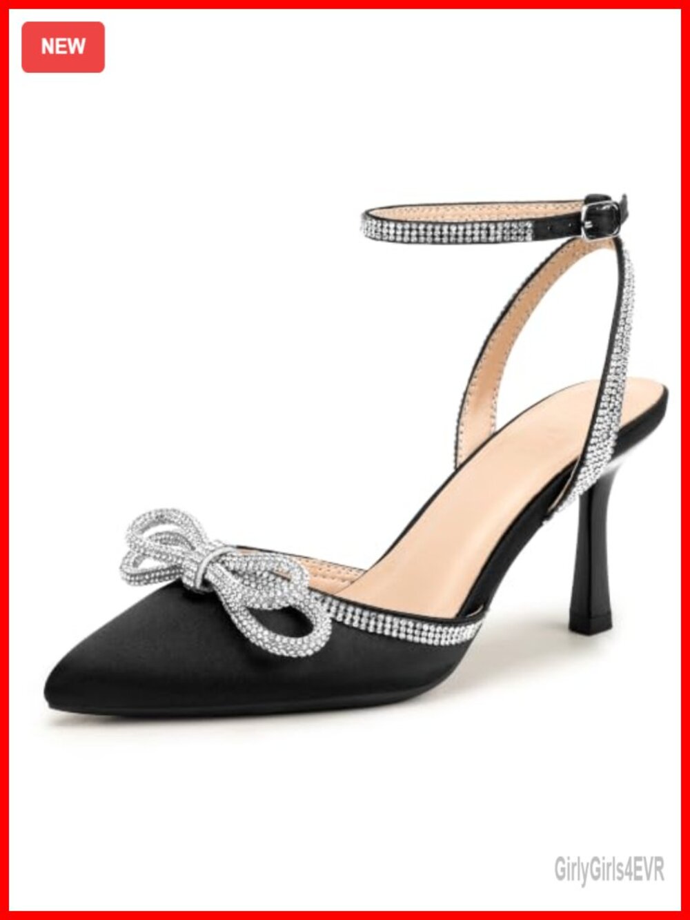 Rhinestone Bow Pointed Toe Stiletto Heels Satin Pumps Slingback